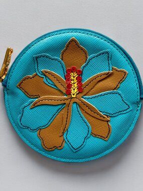 Prada Hibiscus Saffiano Leather Round Coin Card Pouch